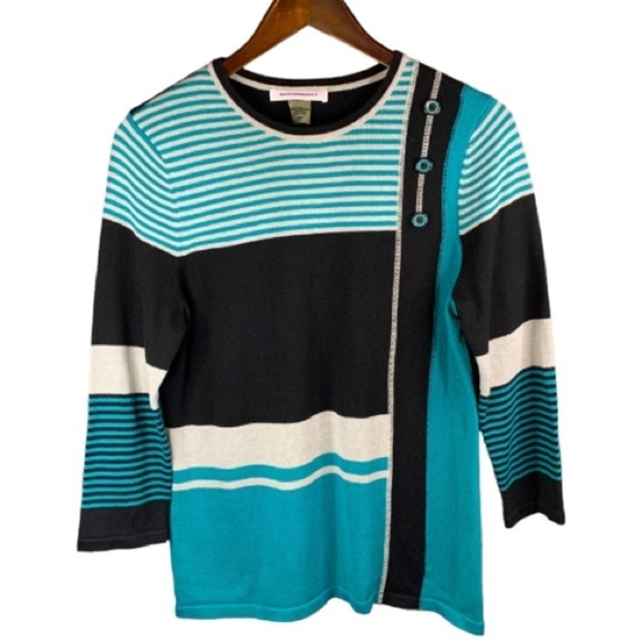 Allison Daley Pullover Sweater Black Teal Gray Sz Small Crew Neck Long Sleeve - Picture 7 of 7